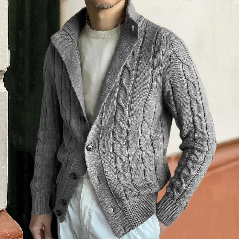 Men's Vintage Cable Knit Single Breasted Stand Collar Cardigan 34820897Y sold by Manly product image thumbnail 3