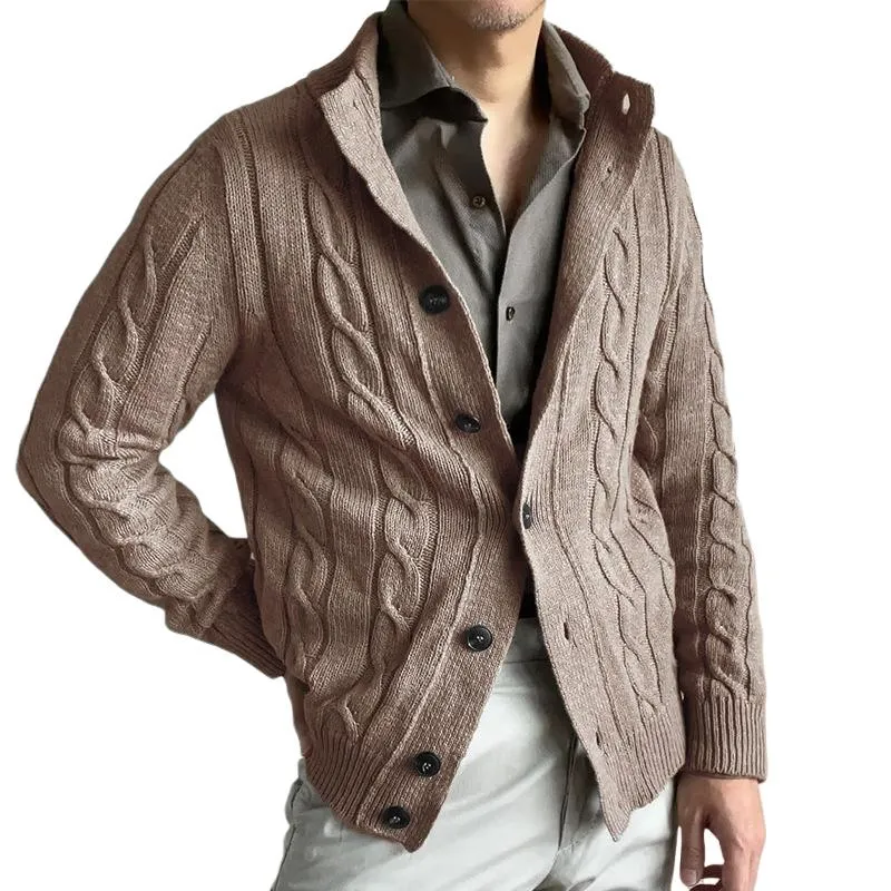 Men's Vintage Cable Knit Single Breasted Stand Collar Cardigan 34820897Y sold by Manly
