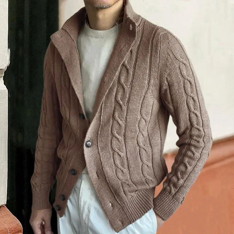 Men's Vintage Cable Knit Single Breasted Stand Collar Cardigan 34820897Y sold by Manly product image thumbnail 2