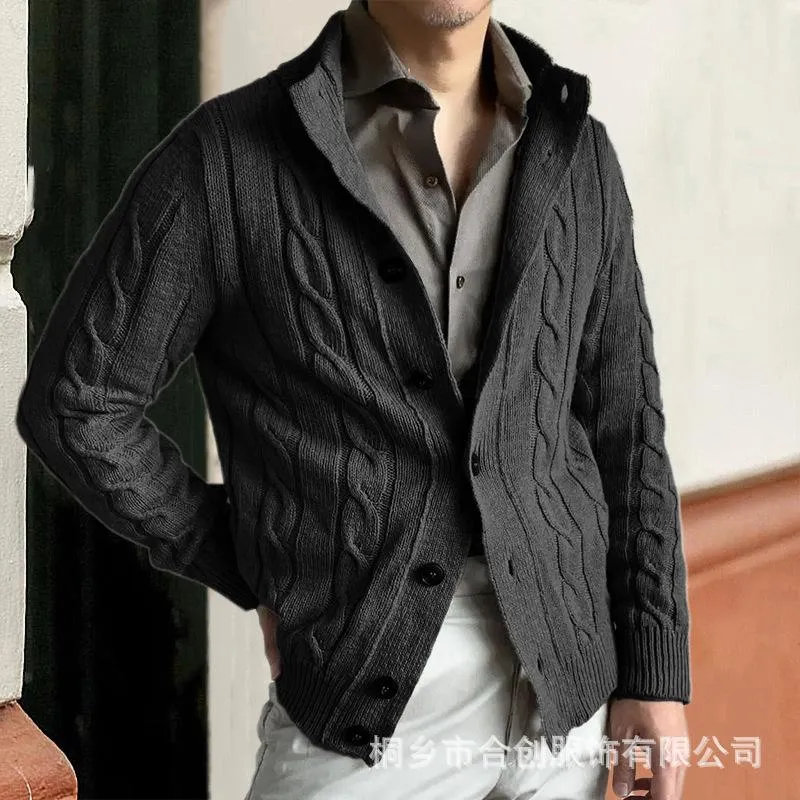 Men's Vintage Cable Knit Single Breasted Stand Collar Cardigan 34820897Y sold by Manly product image thumbnail 5