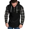 Men's Casual Check Color Block Button Hoodie 50430405Y sold by Manly
