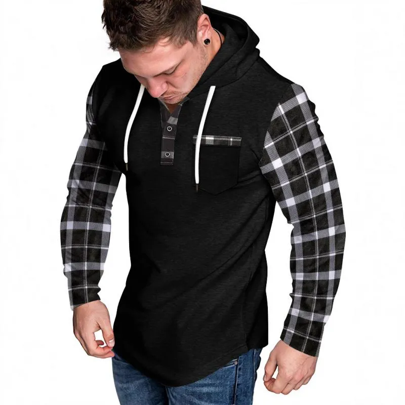 Men's Casual Check Color Block Button Hoodie 50430405Y sold by Manly product image thumbnail 5