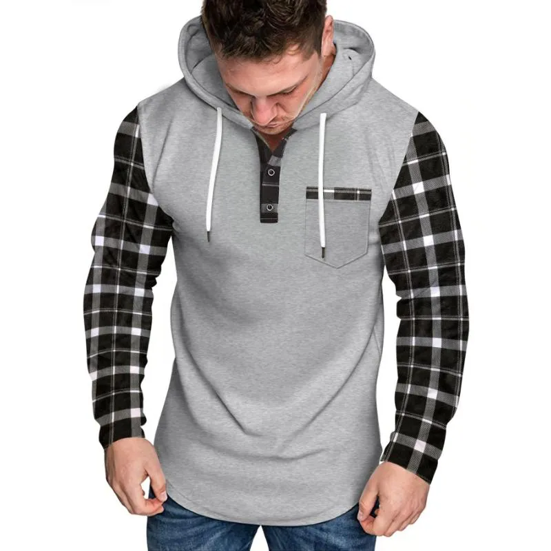 Men's Casual Check Color Block Button Hoodie 50430405Y sold by Manly product image thumbnail 2