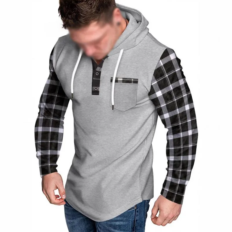 Men's Casual Check Color Block Button Hoodie 50430405Y sold by Manly