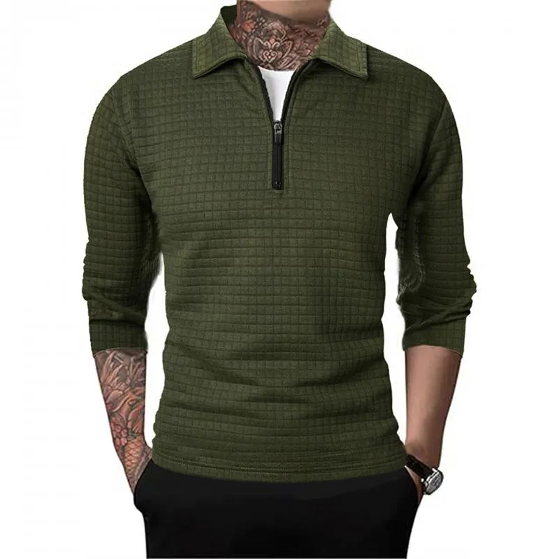 Men's Waffle Solid Half Zip Long Sleeve Lapel Sweatshirt 87830932Y sold by Manly product image thumbnail 4