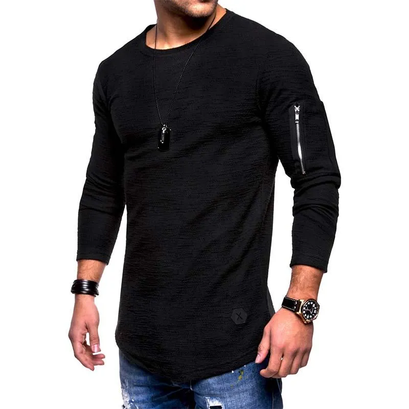 Men's Classic Casual Arm Zipper Solid Color Round Neck Long Sleeve T-Shirt 83700958K sold by Manly product image thumbnail 2