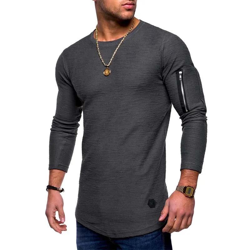 Men's Classic Casual Arm Zipper Solid Color Round Neck Long Sleeve T-Shirt 83700958K sold by Manly product image thumbnail 4