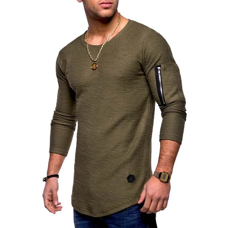 Men's Classic Casual Arm Zipper Solid Color Round Neck Long Sleeve T-Shirt 83700958K sold by Manly product image thumbnail 3