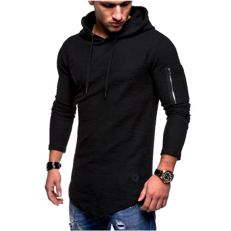 Men's Classic Casual Arm Zipper Solid Color Crew Neck Hooded Long Sleeve T-Shirt 86433370K sold by Manly product image thumbnail 4