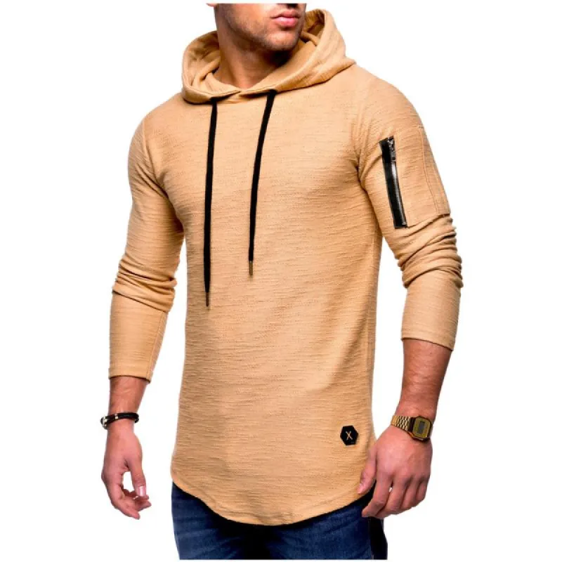 Men's Classic Casual Arm Zipper Solid Color Crew Neck Hooded Long Sleeve T-Shirt 86433370K sold by Manly