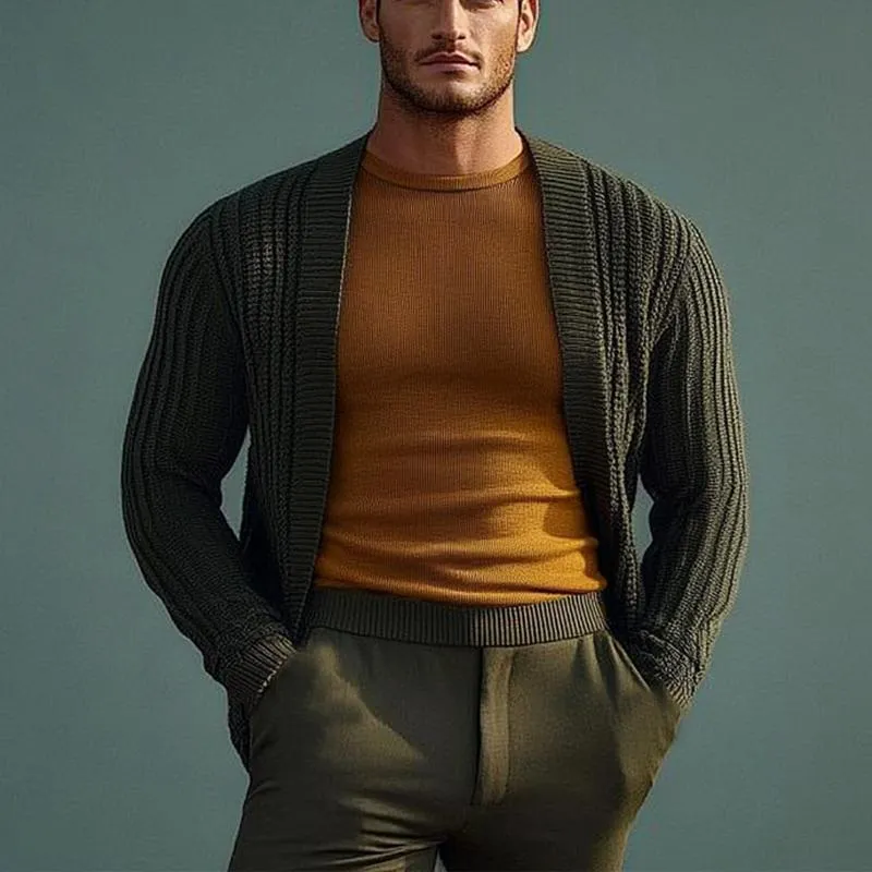 Men's Army Green Knit Cardigan 07890536U sold by Manly product image thumbnail 2