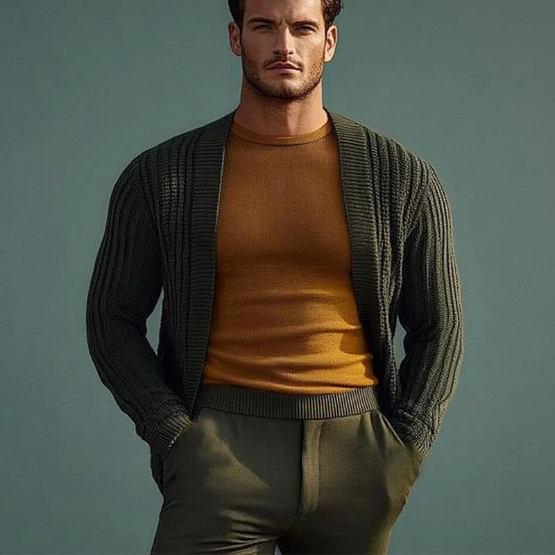 Men's Army Green Knit Cardigan 07890536U sold by Manly product image thumbnail 3