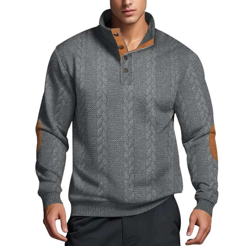 Men's Casual Jacquard Button Stand Collar Patchwork Long Sleeve Sweatshirt 73358660M sold by Manly