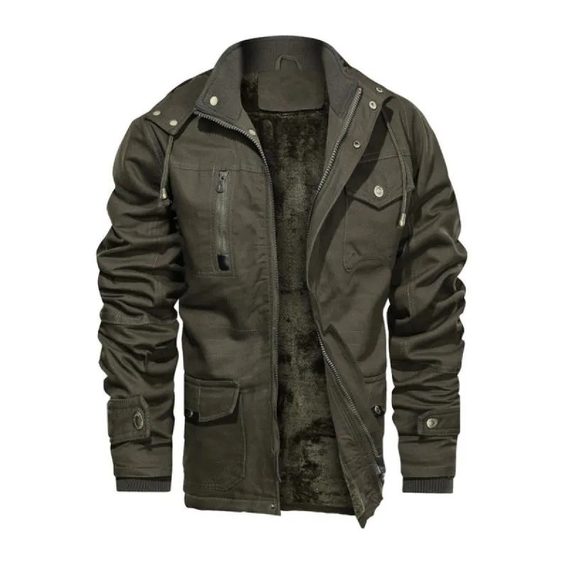 Men's Casual Fleece Warm Workwear Multi-pocket Hooded Coat 07901254M sold by Manly