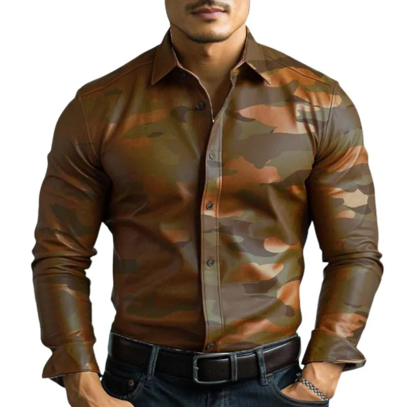 Men's Classic Casual Camouflage Slim Fit Leather Long Sleeve Shirt 41785903K sold by Manly
