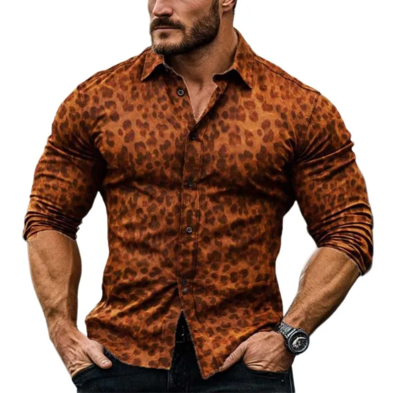 Men's Classic Casual Leopard Print Slim Fit Long Sleeve Shirt 11597594K sold by Manly