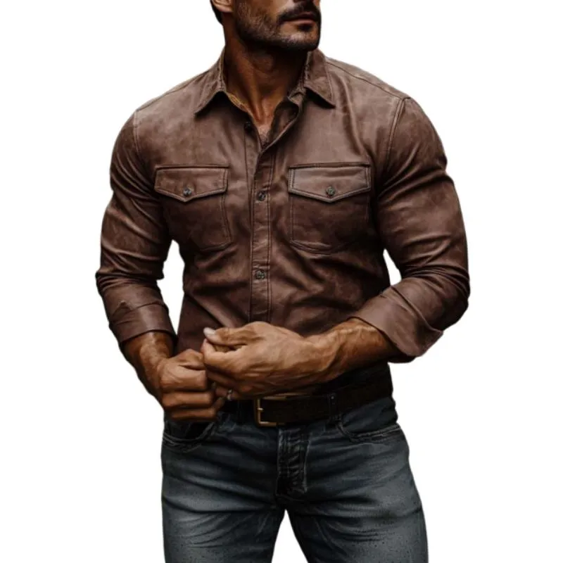 Men's Classic Vintage Casual Slim Fit Leather Long Sleeve Shirt 54850121K sold by Manly