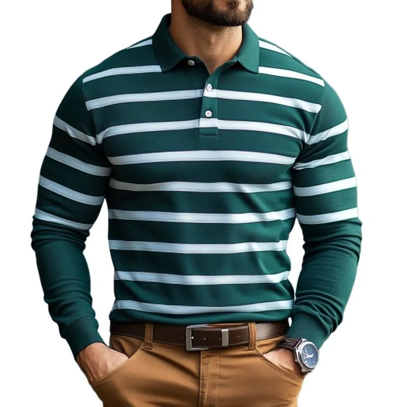 Men's Classic Retro Casual Slim Fit Horizontal Striped Polo Shirt 16294925K sold by Manly