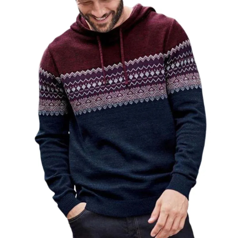 Men's Classic Retro Casual Knitted Pattern Patchwork Hooded Sweater 87383117K sold by Manly