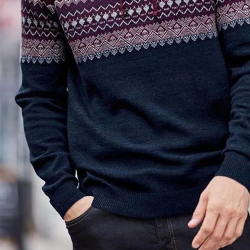 Men's Classic Retro Casual Knitted Pattern Patchwork Hooded Sweater 87383117K sold by Manly product image thumbnail 3