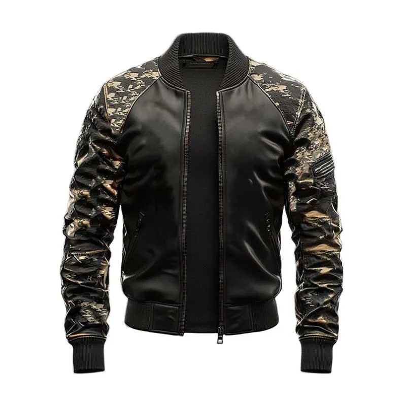 Men's Classic Retro Casual Stitching Camouflage Leather Jacket 18991830K sold by Manly