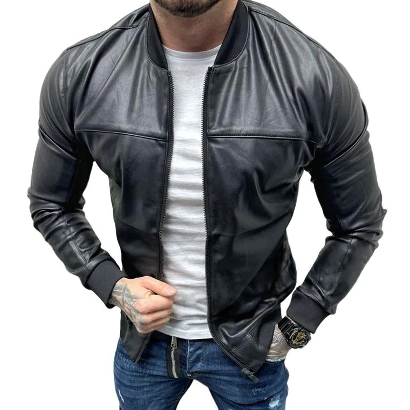 Men's Vintage Casual Leather Zipper Jacket 42467608TO sold by Manly