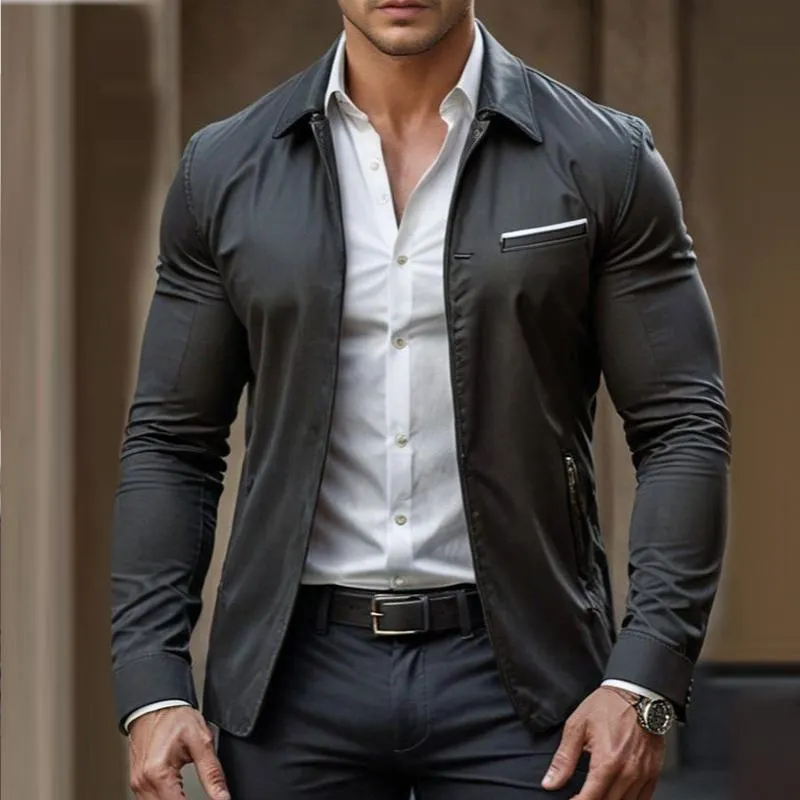Men's Vintage Casual Solid Lapel Zipper Jacket 99184670TO sold by Manly product image thumbnail 2