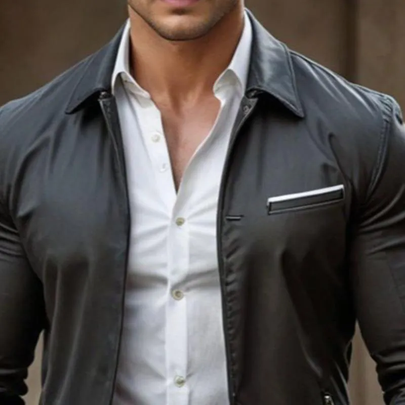 Men's Vintage Casual Solid Lapel Zipper Jacket 99184670TO sold by Manly product image thumbnail 3