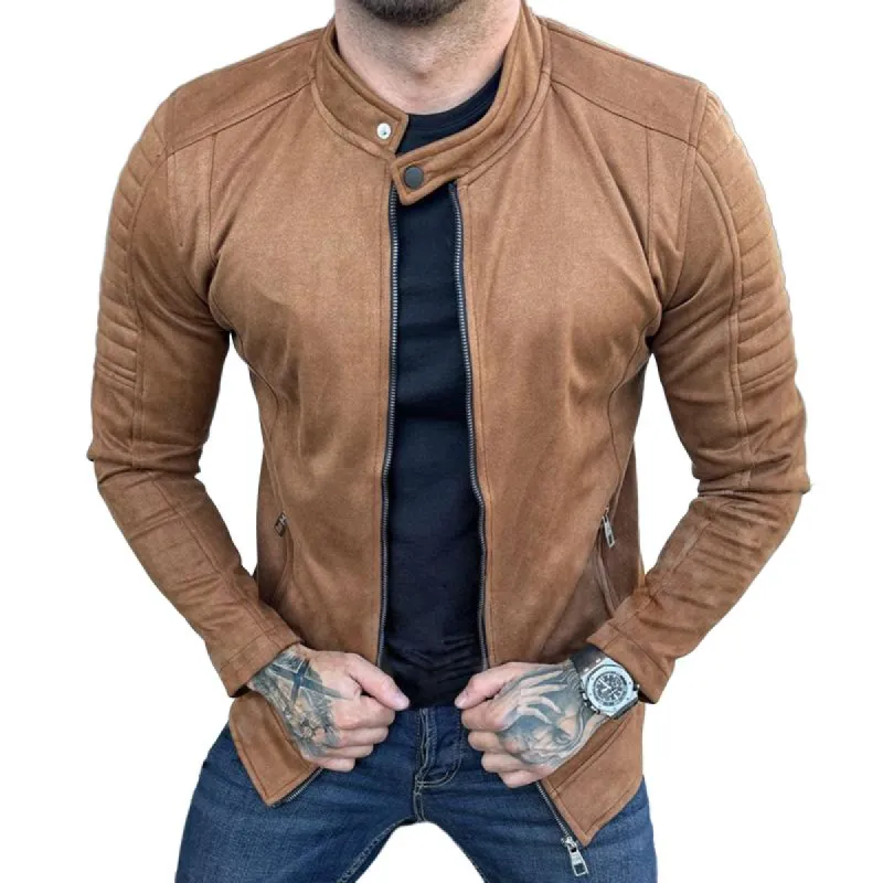 Men's Vintage Casual Suede Stand Collar Zipper Jacket 34807011TO sold by Manly