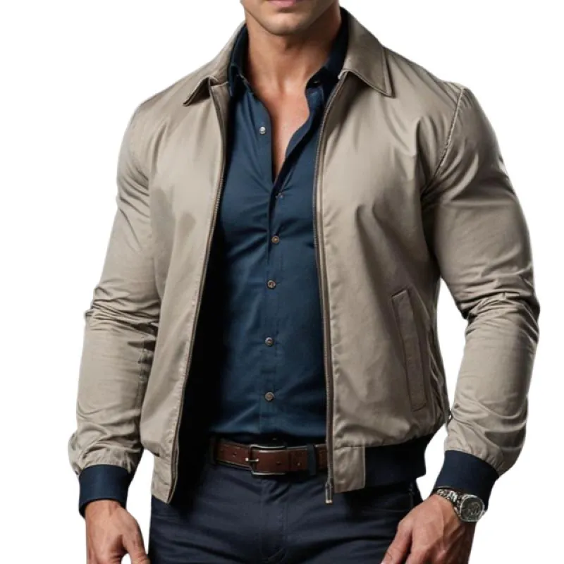 Men's Vintage Casual Solid Color Lapel Short Zipper Jacket 31339549TO sold by Manly