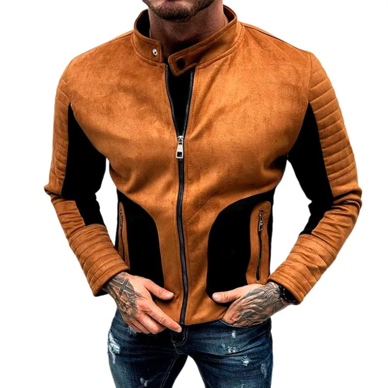 [RIBBONBIT] ☆ Karma suede blouson Men's Retro Lapel Zipper Breast Pocket Suede Jacket