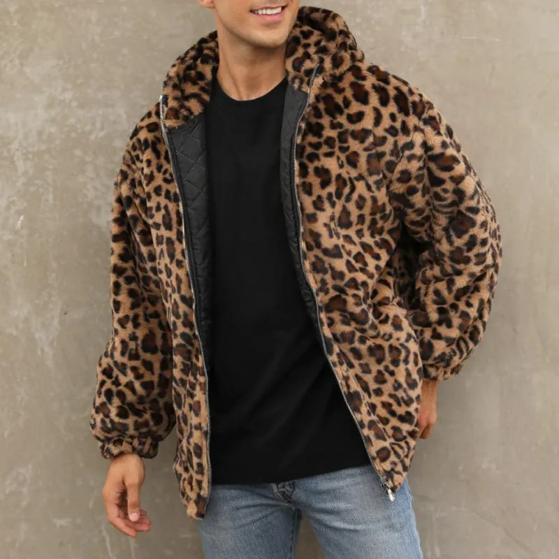 Men's Fashion Leopard Print Warm Fleece Zipper Padded Bomber Jacket 83611903M sold by Manly product image thumbnail 2
