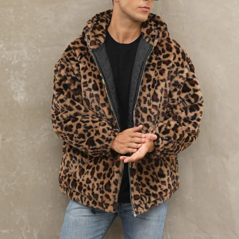 Men's Fashion Leopard Print Warm Fleece Zipper Padded Bomber Jacket 83611903M sold by Manly product image thumbnail 4