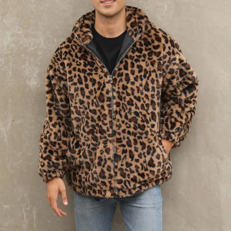 Men's Fashion Leopard Print Warm Fleece Zipper Padded Bomber Jacket 83611903M sold by Manly product image thumbnail 3
