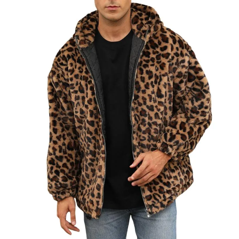 Men's Fashion Leopard Print Warm Fleece Zipper Padded Bomber Jacket 83611903M sold by Manly