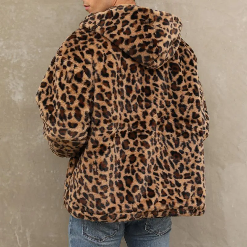 Men's Fashion Leopard Print Warm Fleece Zipper Padded Bomber Jacket 83611903M sold by Manly product image thumbnail 5