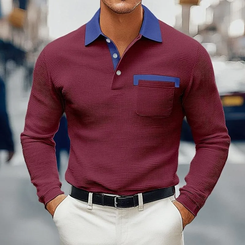 Men's Colorblock Waffle Long Sleeve Polo Shirt 97898990Y sold by Manly product image thumbnail 4