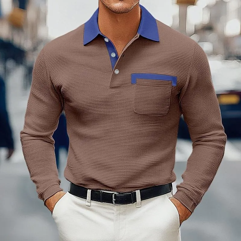 Men's Colorblock Waffle Long Sleeve Polo Shirt 97898990Y sold by Manly product image thumbnail 3
