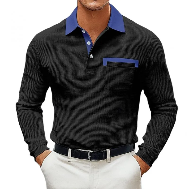 Men's Colorblock Waffle Long Sleeve Polo Shirt 97898990Y sold by Manly
