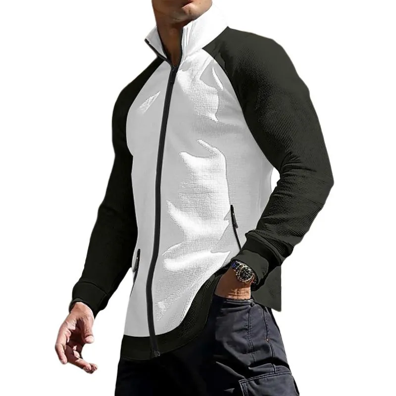 Men's Casual Colorblock Waffle Stand Collar Zipper Jacket 70612827Y sold by Manly