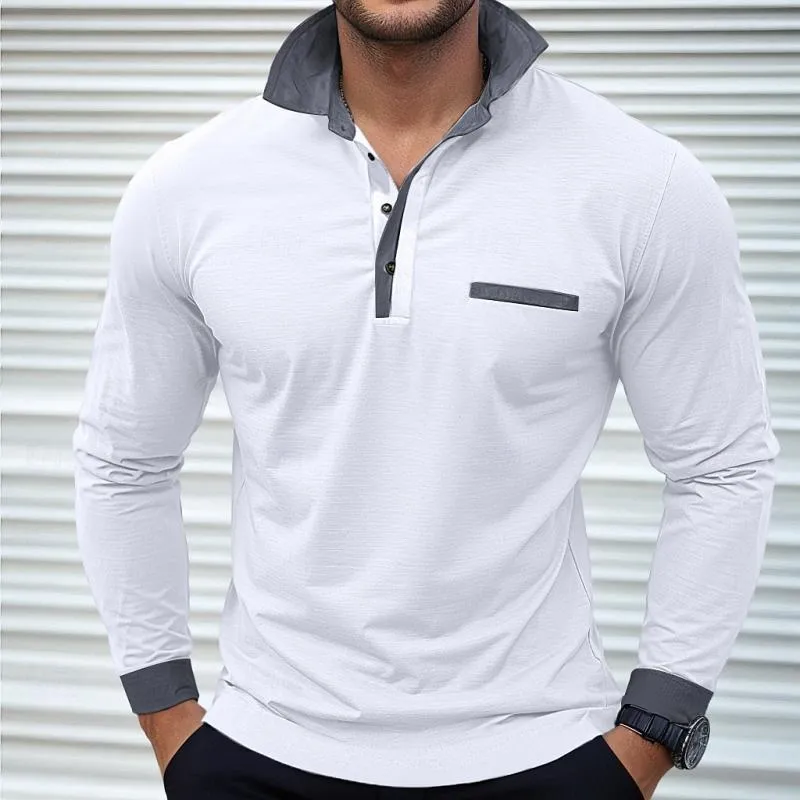 Men's Colorblock Long Sleeve Lapel Polo Shirt 90971168Y sold by Manly product image thumbnail 5