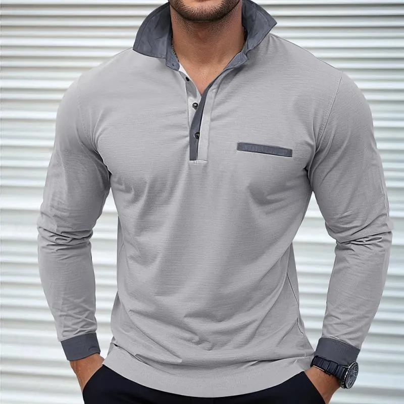 Men's Colorblock Long Sleeve Lapel Polo Shirt 90971168Y sold by Manly product image thumbnail 4