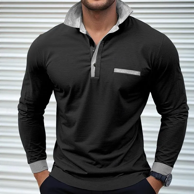 Men's Colorblock Long Sleeve Lapel Polo Shirt 90971168Y sold by Manly product image thumbnail 2