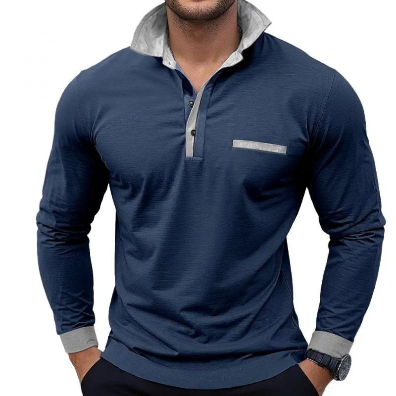 Men's Colorblock Long Sleeve Lapel Polo Shirt 90971168Y sold by Manly