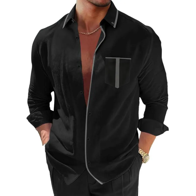 Men's Casual Colorblock Pocket Loose Long Sleeve Shirt 23350941Y sold by Manly