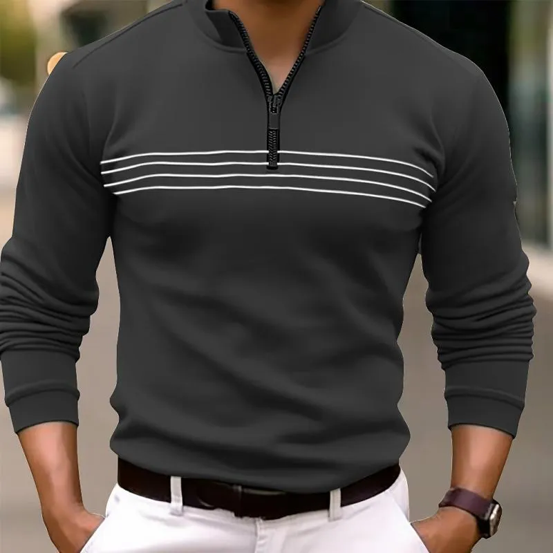 Men's Striped Zip-Up Collar Long Sleeve Polo Shirt 20293590Y sold by Manly product image thumbnail 5