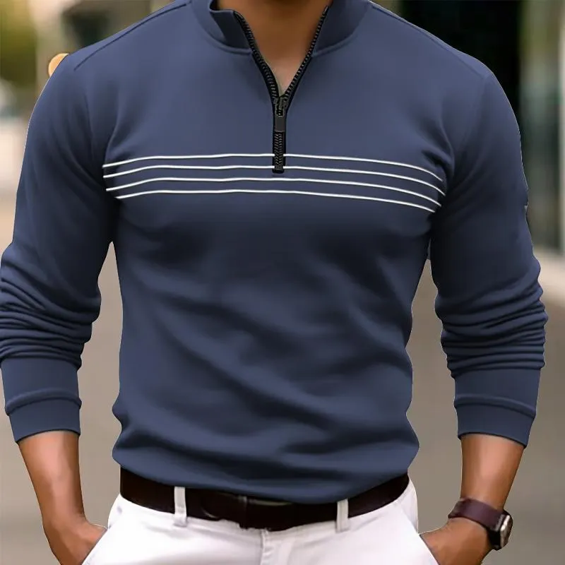 Men's Striped Zip-Up Collar Long Sleeve Polo Shirt 20293590Y sold by Manly product image thumbnail 3