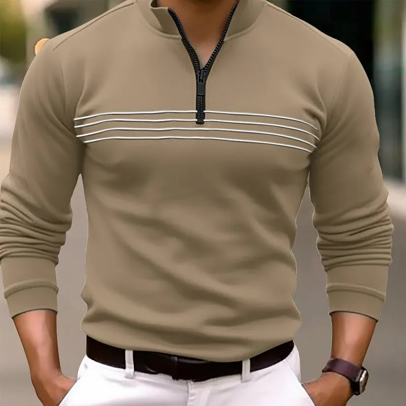 Men's Striped Zip-Up Collar Long Sleeve Polo Shirt 20293590Y sold by Manly product image thumbnail 2