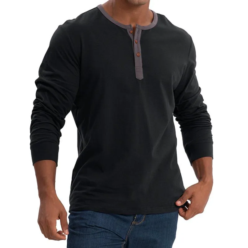 Men's Casual Colorblock Round Neck Button Neck Long Sleeve T-Shirt 30916232Y sold by Manly