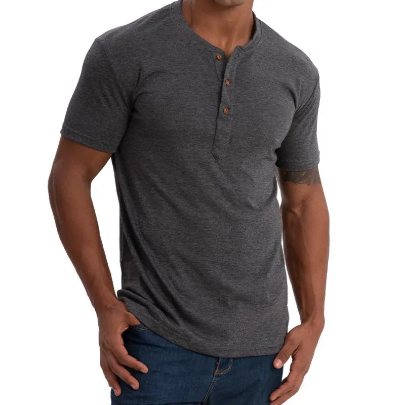 Men's Casual Solid Color Henley Neck Short Sleeve T-Shirt 91874710Y sold by Manly